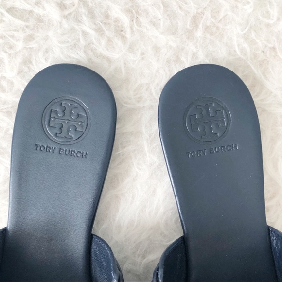 NEW Tory Burch Sienna Navy Blue Woven Pointed Toe Mules Flats Size 7.5 - Picture 4 of 9